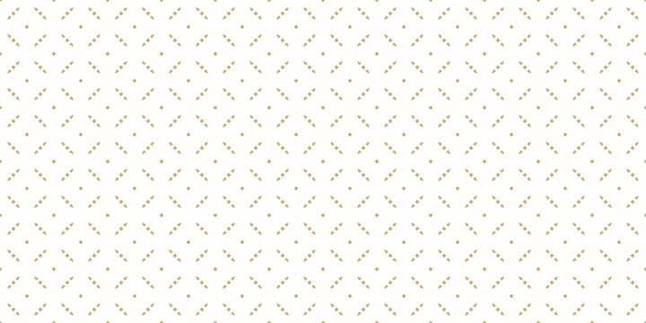 Luxury abstract floral seamless pattern. Vector gold and white minimal background. Subtle minimalist geometric ornament. Delicate golden graphic texture with diamonds, grid, lattice. Elegant design