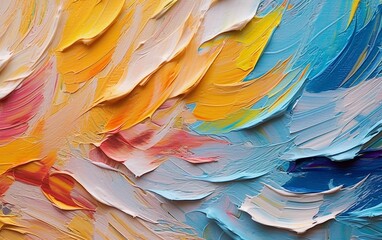 Colorful abstract painting background using many palette knives in impasto style