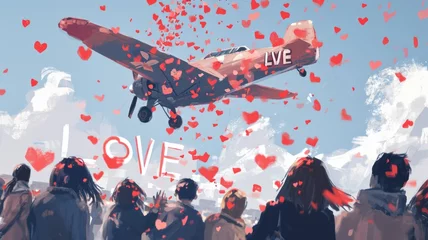 Cercles muraux Ancien avion love is in the air, romantic valentines day love pragma concept , make love, not war