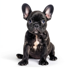 Cute French Puppy Bulldog Full Body Shot Looking Straight, Straight On View White Background