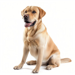 Labrador Retriever full body Side view Angle open mouth white background