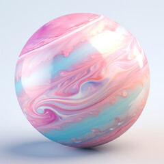 A beautiful pink glowing planet that blends colors and forms a beautiful abstract pattern. Pastel-colored pearl planet. 3D rendering design illustration.