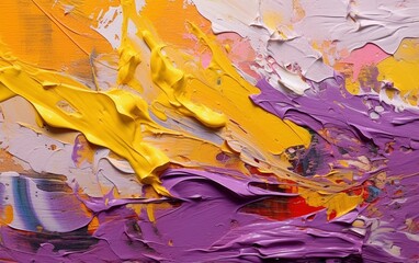 Abstract painting background of purple and yellow colors in impasto style