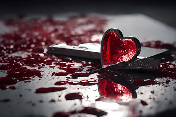 gloom romance, broken crystal heart of valentine’s day, sadness in valentine’s day, melancholia in mother’s day, bad relationship - obrazy, fototapety, plakaty