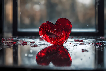 sadness in valentine’s day, bad relationship, melancholia in mother’s day, gloom romance, broken crystal heart of valentine’s day - obrazy, fototapety, plakaty