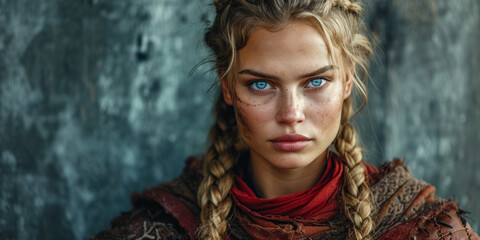 Beautiful female viking woman warrior. - obrazy, fototapety, plakaty
