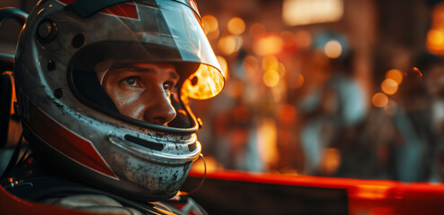 Fototapeta premium Formula 1 Pilot, close up dramatic portrait. Speed Symphony.