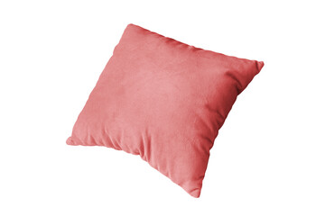 Decorative red rectangular pillow for sleeping and resting isolated on white, transparent...