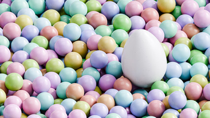 Colorful abstract Easter background with egg and sphere or round shapes, 3d render