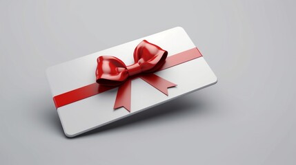 Blank white gift card with red ribbon bow or gift Ai Generative