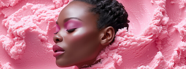 Woman With Pink Makeup on Pink Background
