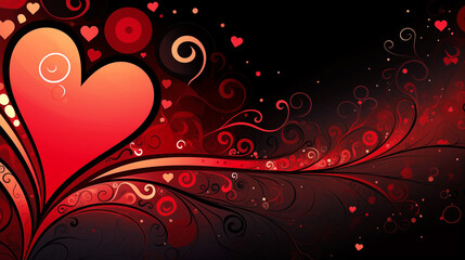  Illustration on the theme of Valentine's Day in red and pink tones with the image of hearts in the form of a background for gift cards and design works.