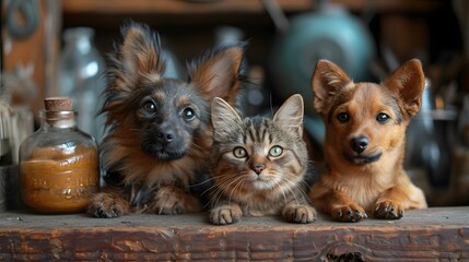 Cute animal pets grouped together. cute puppies