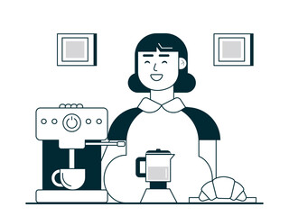 Girl is brew coffee. Coffee time vector illuatrations.