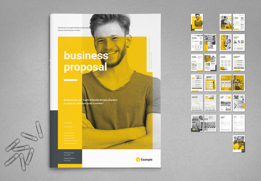 Light Business Proposal Layout with Yellow Elements for Business, Photography, Marketing Agency