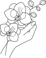Hand Holding Flowers Outline