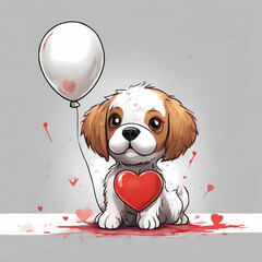 cute and adorable puppy, valentine’s day and mother’s day celebration, dog of valentine’s day, illustration of valentine’s day dogs, heart balloons for mother’s day, love illustration