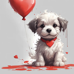 dog of valentine’s day, illustration of valentine’s day dogs, love illustration, heart balloons for mother’s day, cute and adorable puppy, valentine’s day and mother’s day celebration