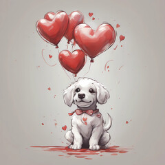 heart balloons for mother’s day, love illustration, illustration of valentine’s day dogs, dog of valentine’s day, cute and adorable puppy, valentine’s day and mother’s day celebration