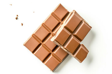 Milk chocolate bar isolated on white background from top view.