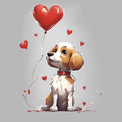 illustration of valentine’s day dogs, cute and adorable puppy, dog of valentine’s day, love illustration, valentine’s day and mother’s day celebration, heart balloons for mother’s day