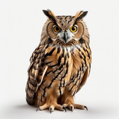 Naklejka premium Great Horned Owl perched on a tree branch in the wild