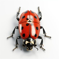Red ladybug with black spots on a white backgroun