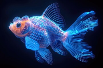 Fototapeta premium A fish that is glowing in the dark. Artificial glowing object, concept for a software visualization.