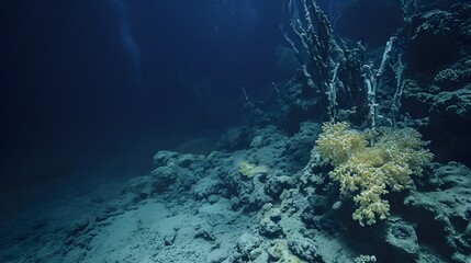 coral reef and diver. seabed - obrazy, fototapety, plakaty