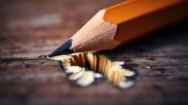 Closeup of a cracked pencil, highlighting the challenges students face when attempting to learn remotely.