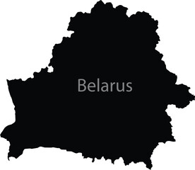 Black map of Belarus with the inscription of the name of the country inside map
