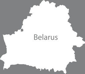 White map of Belarus with the inscription of the name of the country inside map on gray background