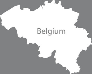 White map of Belgium with the inscription of the name of the country inside map on gray background