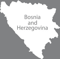 White map of Bosnia and Herzegovina with the inscription of the name of the country inside map on gray background