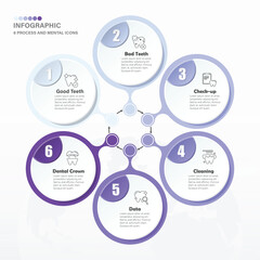 Blue tone circle infographic with 6 steps, process or options.