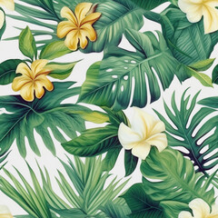yellow flowers Tropical Plants Seamless Patterns