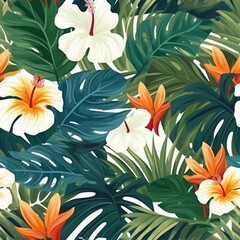 Flowery Leaves Tropical Plants Seamless Patterns