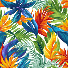 Vibrant Tropical Plants Seamless Patterns