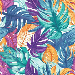 Colorful Tropical Plants Seamless Patterns