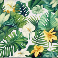 Green Leaves Tropical Plants Seamless Patterns