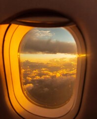 blue sky through the airplane window