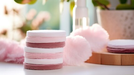 Closeup of a set of reusable cotton rounds, perfect for removing makeup without producing waste.