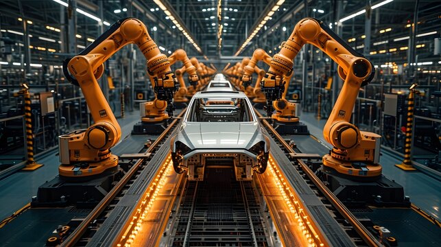car factory parts production line. cars are assembled in the assembly line