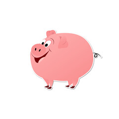 Cute little piglet sticker.  Vector drawing of a cute pink pig. 