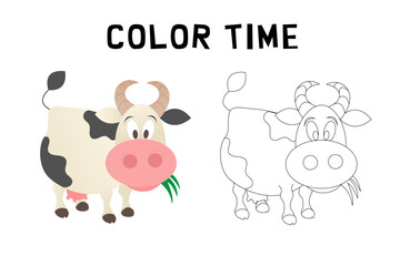 childrens illustration of a cow coloring