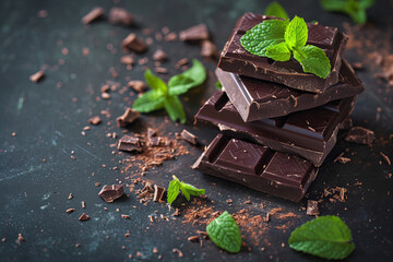 Mouthwatering mint chocolate and mint leaves