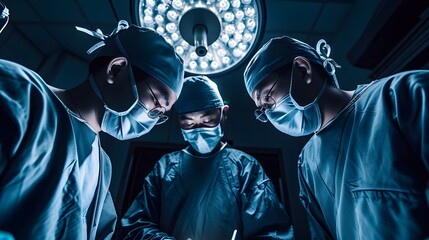 surgeons in operating room. person in the mask - obrazy, fototapety, plakaty