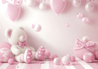 Obraz na płótnie Canvas Baby Girl Announcement Shower Birthday Card Background Wallpaper Image 5 x 7 Pink