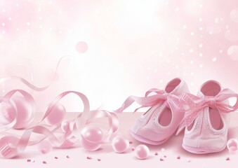 Obraz na płótnie Canvas Baby Girl Announcement Shower Birthday Card Background Wallpaper Image 5 x 7 Pink