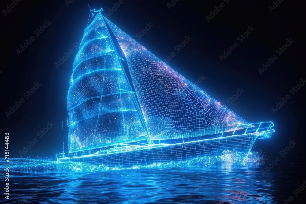 Aufkleber a sailboat with lights in the water. artificial glowing object, concept for a software visualization